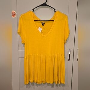Yellow V-Neck Peplum Top